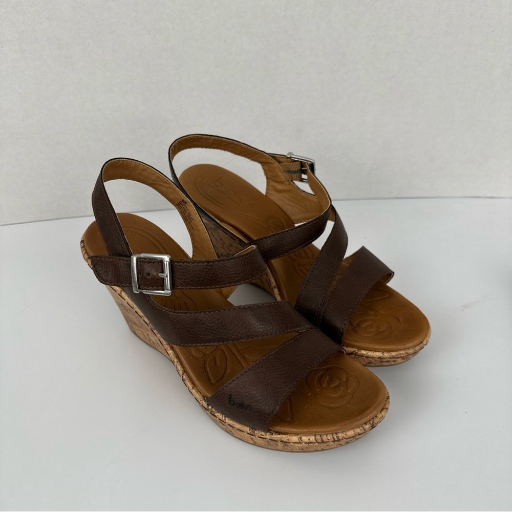 B.O.C. Brown Saddle Schirra Slingback Strappy Cork Wedge Platform Sandals Size 8